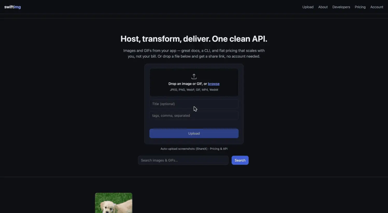 swiftimg demo — upload to share link in 15 seconds
